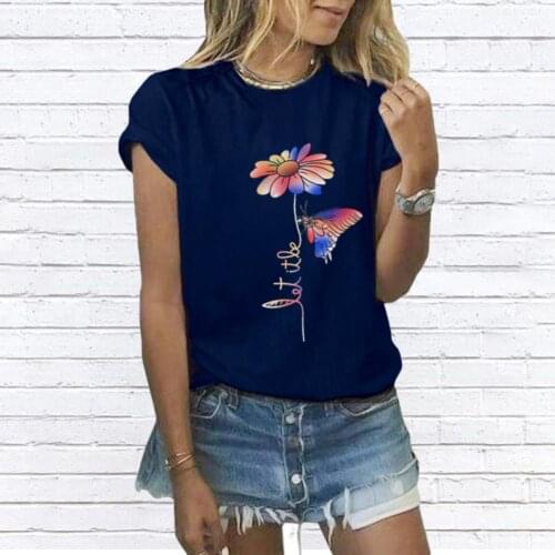 Fashion Women T-shirt O Neck Short Sleeve Big Flower Butterfly Print Summer Loose T shirts tee Tops for women female