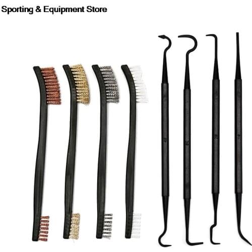 New 8pcs/Set (4pcs Steel Wire Brush + 4pcs Nylon Pick )Universal Gun Hunting Cleaning Kit Tactical Rifle Gun Cleaning Tool