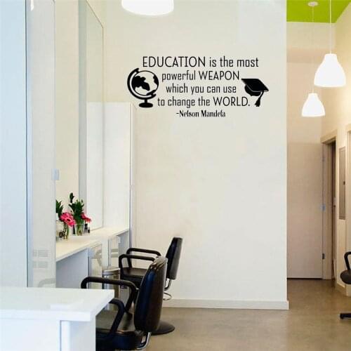 Education Is The Most Powerful Weapon Wall Sticker Inspirational Wall Decal Quote Removable Vinyl Wall Art Murals Poster