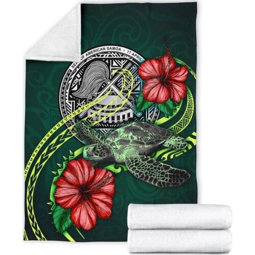 American Samoa Polynesian Premium Blanket Green Turtle Hibiscus 3D printed Sherpa Blanket on Bed Home Textiles HOME ACCESSORIES