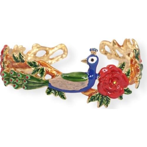 New hand-painted ethnic style peacock open bracelet elegant and fashionable temperament enamel glaze gold-plated womens jewelry