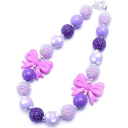 MSH.SUN Cute Bowkont Purple Kids Chunky Beads Necklace Girls Baby Chunky Bubblegum Necklace Fashion Children Chunky Jewelry 1Pc