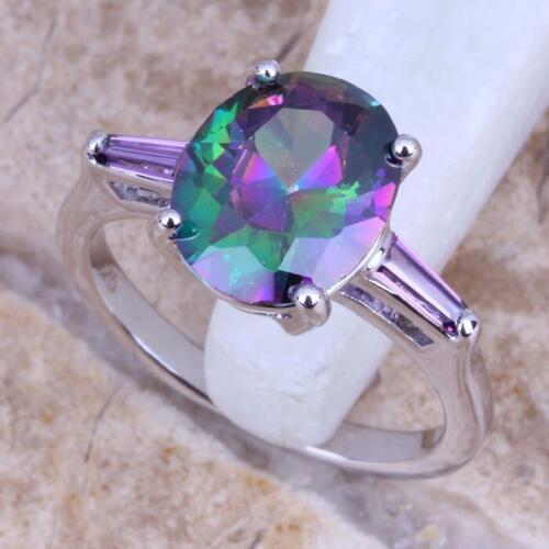 Absorbing Rainbow Cubic Zirconia Silver Plated Ring Size 6 / 7 / 8 / 9 E761