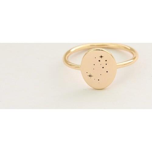 Simple Personality Zodia GEMINI Oval Gold Plated Engraved Ring Ladys Finger Ring