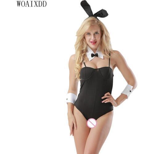Sexy Black Bunny Costume Rabbit Girl Corset Romper Suit Halloween Cosplay Fancy Dress Size XS-L Woaixdd Sexy Lingerie