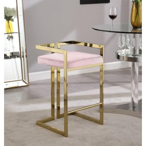 Manufacturing Factory Modern Light Luxury Velvet Steel Foot Bar Chair Stool Rose gold and silver restaurant living room