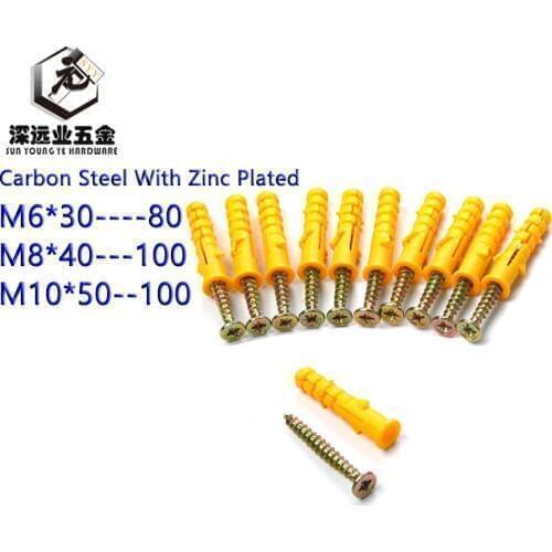 Steel yellow zic flat head screw with plastic expansion plug nylon wall anchor with drywall screw yellow internal expansion tube