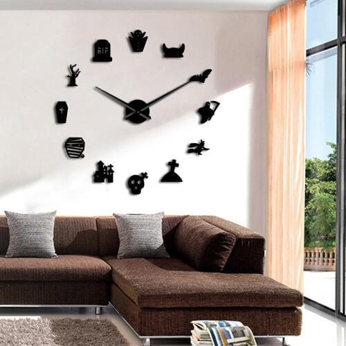 Halloween Party Horror Decor DIY Large Giant Wall Clock Mirror Effect Wall Watches Modern Design Halloween Party Decor