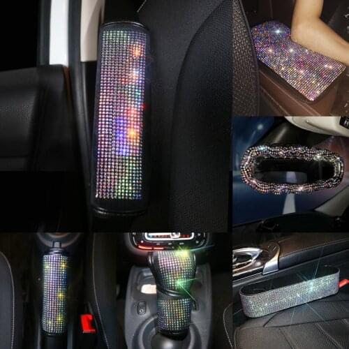 Rhinestones Crystal Luxury Car Seat belt cover pad Steering wheel cover Auto Interior Accessories