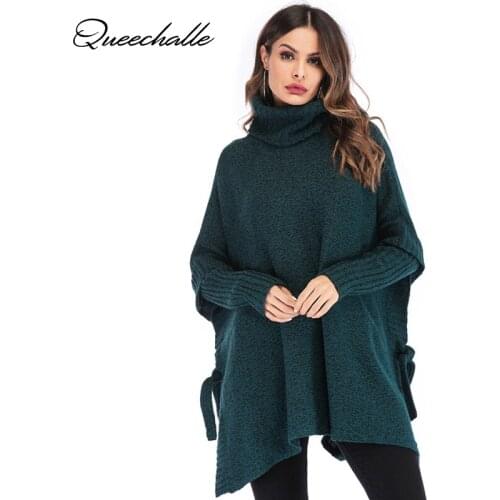 Green Pink Autumn Winter Womens Sweater Turtleneck Irregular Hem Casual Knitted Pullover Sweaters Female Solid Loose Knit Tops