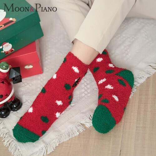 1 Pair Warm Women Socks Soft Comfortable Girl Sleep Cotton Fashion Funny Striped Round Santa Claus Pattern Christmas Cute Sock