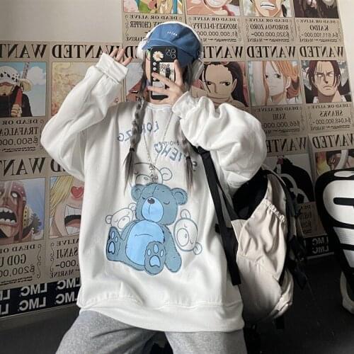 Cute White O-neck Hoodie Sweatshirt Spring Women Loose Funny Punk Tops Hip Hop Pollover Oversize Korean Style Hoodies Coats