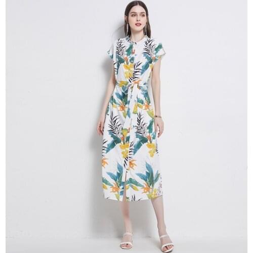 High Quality New Women Elegant Shirt Dress Summer Female Casual Loose Party Robe Femme Vintage Print Designer Long Vestidos