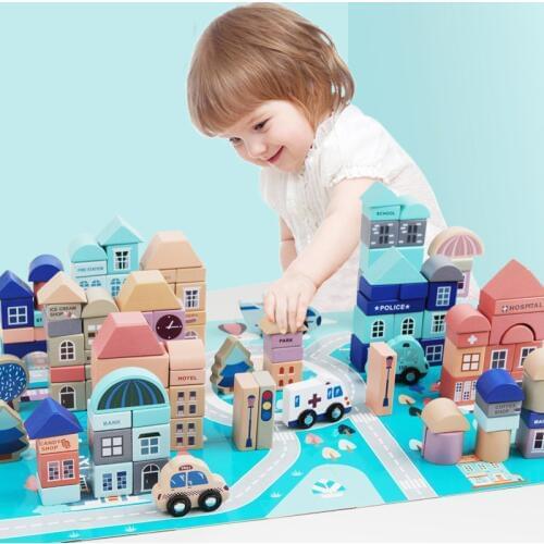 High quality wooden 133 tablets city barrel building blocks toys boys and girls early education shape recognition