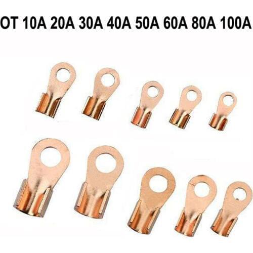 High Quality Open Mayitr Lugs Terminal Wire Terminals Copper Battery Cable Connector OT 10A 20A 30A 40A 50A 60A 80A 100A