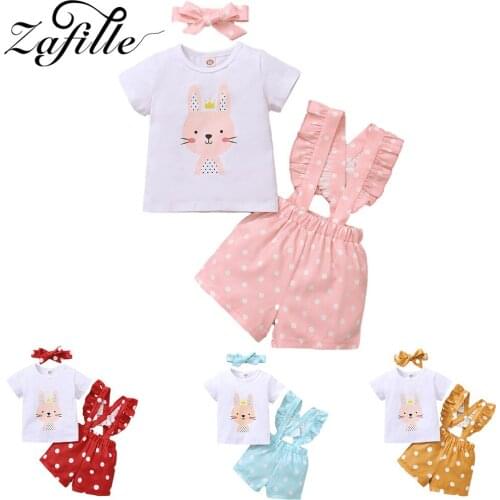 ZAFILLE Baby Girl Clothes Set Pink Cute Rabbit Clothes For Newborns White Top+Polka Dots Overalls Toddler Infant Girl Clothing