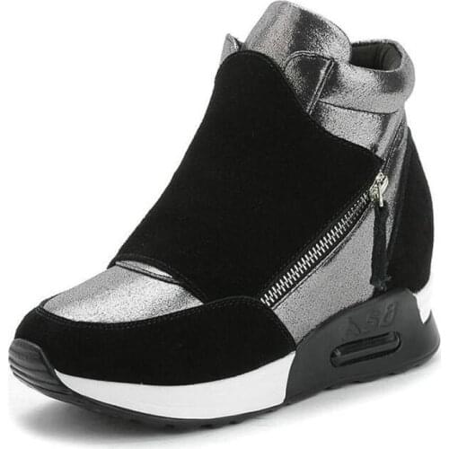 2019 New Brand New Classic Women High Top Casual Sneakers Shoes Wedges Hidden Heel Platform Height Increasing Flats Warm Shoes