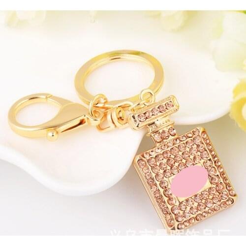Perfume bottle pendant Jewelry 3Colors Rhinestone Crystal Twinkling Perfume Bottle Keychain Keyring Gift For Girls Handbag Chram