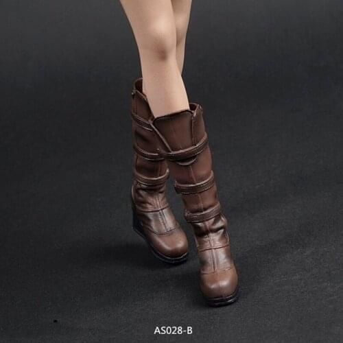 1/6 Middle Long Combat boots Shoes for 12 inches Removable Feet Action Figure Body Brown AS028