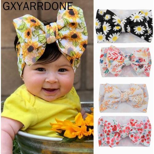 2020 Baby Girls Hair Bows Headwraps Top Knot Headband Daisies Flower Print Elastic Hair Band Hand Tie DIY Girls Hair Accessories
