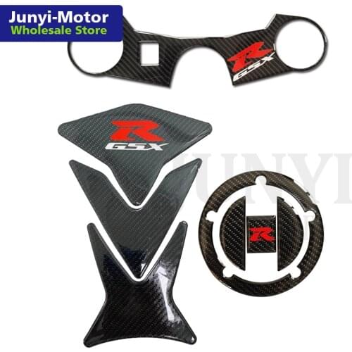 3D Carbon Tank Cap Sticker Tank Pad Fork Triple Tree Upper Clamp Decal For Suzuki GSXR GSX-R 600 GSX-R750 2005 2006