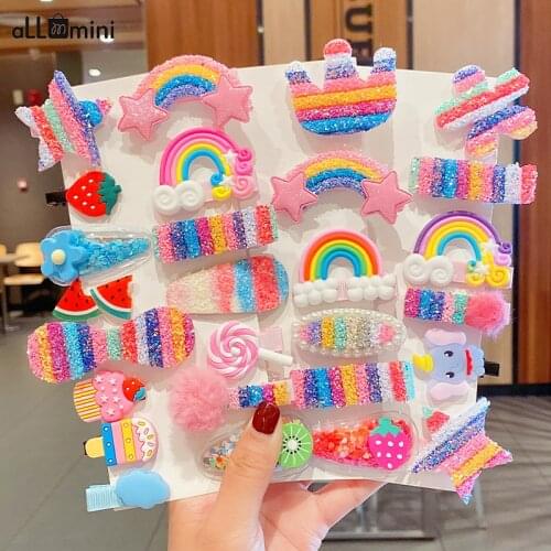 5/10/15Pcs Children Girls Hairpins Set Cute Fruit Rainbow Flower Kids Headwear Baby Girl Hair Accessories Toddler Girl Hair Clip