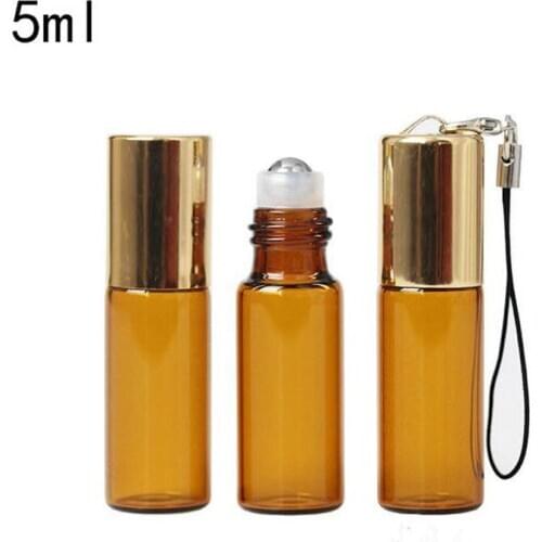 5ML Amber Glass Roll On Bottles For Essential Oils Deodorant Liquid Containers Bottle With Stainless Steel Metal Ball F20172066