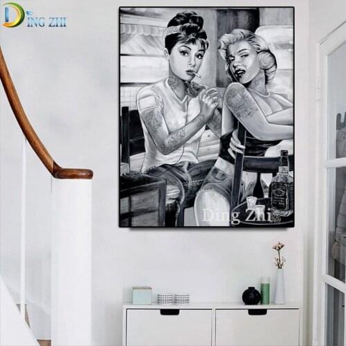 5D Square/Round Diamond Painting Cross Stitch Kit Marilyn Monroe Audrey Hepburn Portrait 3D DIY Embroidery Tattoo Smoking Woman