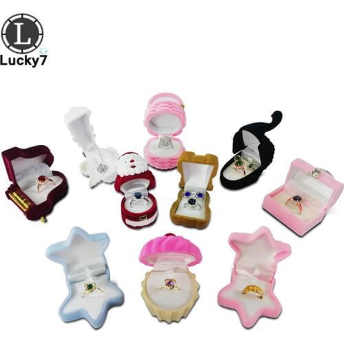 Cartoon Creative Velvet Ring Box Bear Starfish Pineapple Santa Swan Piano Angel Ring Box Marriage Birthday Surprise Gift Box