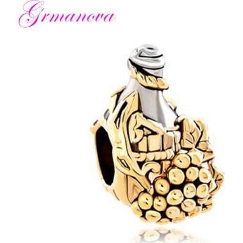 Golden wine bottle zinc alloy charm beads handmade DIY jewelry accessories amulet Fit Pandora Bracelet Necklace