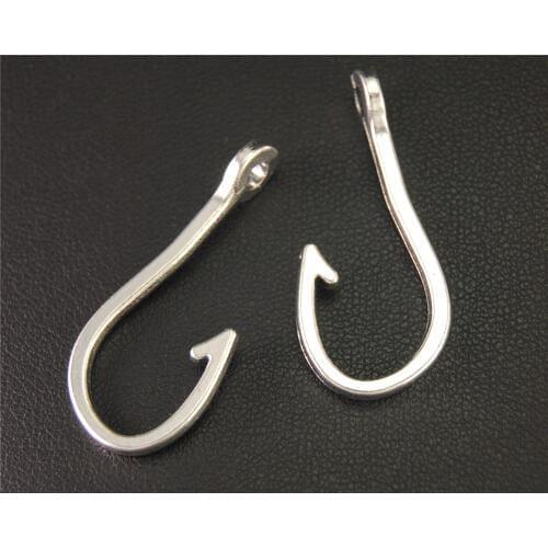 20pcs Silver Color Large Fish Hook Charm Pendant DIY Necklace Bracelet Bangle Findings 31x16mm A1894