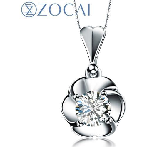 ZOCAI brand 0.28 CT CERTIFIED I-J / SI 18K white gold DIAMOND Pendant 925 STRLING SILVER CHAIN Necklace Fine Jewelry D00459