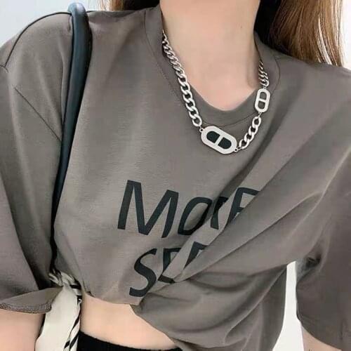 Stillgirl One Piece Punk Silver Color Chain Pendant Necklace for Women Hip Hop Streetwear Stainless Steel Couple Fashion Jewelry