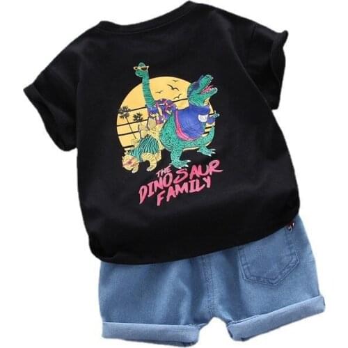 Infant Kids Fashion Baby Boys Clothes Summer Letter Cartoon T Shirts Denim Shorts 2 Pcs/sets Children Cotton Toddler Tracksuits