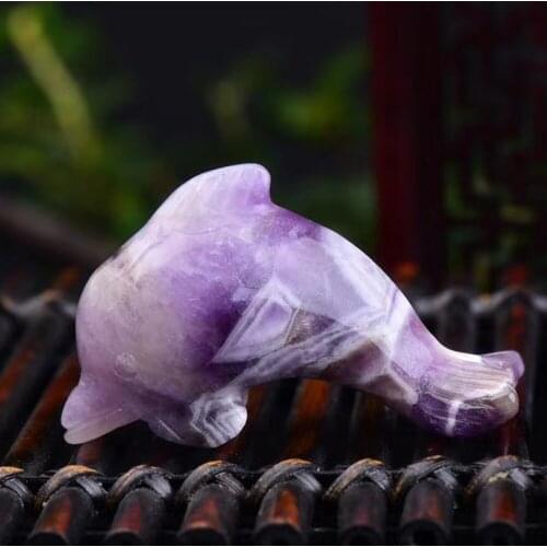 Hand Carved Natural Quartz Crystal Dolphin Amethyst Dolpin Figurine Crafts Healing Crystal Stone Animal Figurine Home Decoration