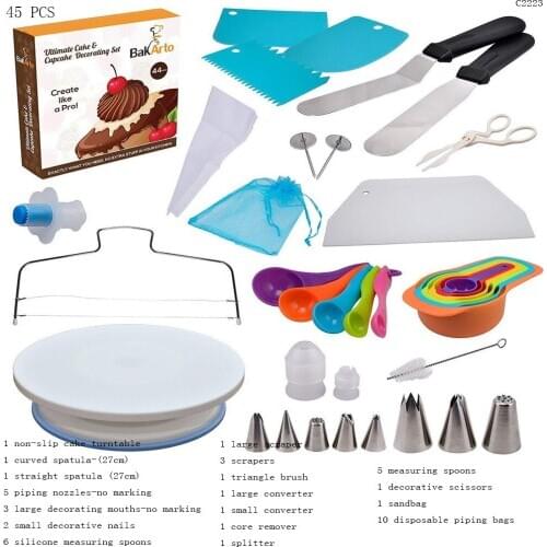 Cake Decorating Tools 45 Pcs Cake Turntable Stainless Steel Nozzle Spatula Silicone Decorative Pen TPU Pastry Bag Confeitaria