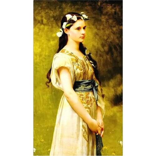 Jules Joseph Lefebvre Portrait Girl 5D DIY Full Round Diamond Painting Cross Stitch 3D Embroidery Rhinestone Home Decor Y1683