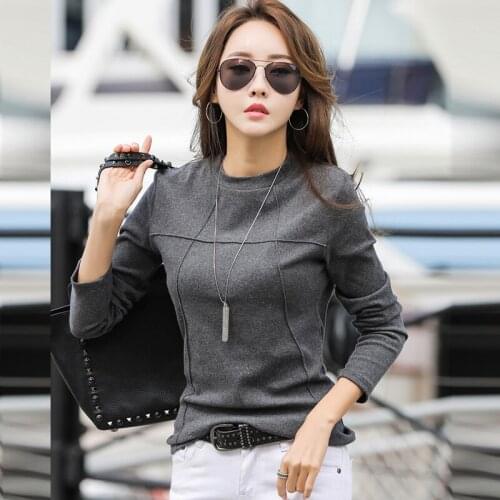 Korean Clothes Tee Shirt Femme Black Tops Autumn T Shirt Women Cotton 2021 Winter Tshirt Female Long Sleeve T-Shirt Cotton