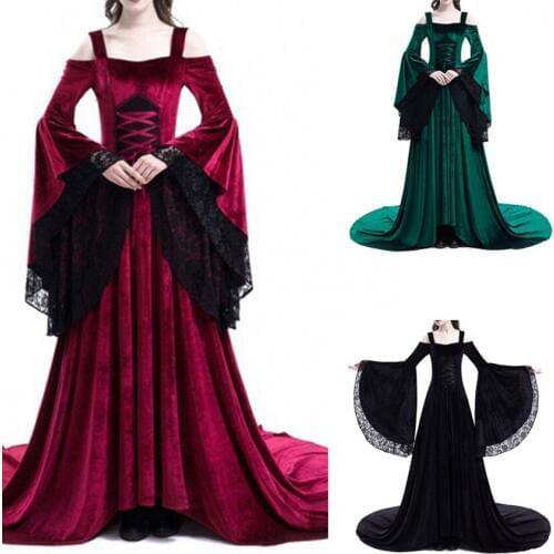 Halloween Costumes For Women Medieval Cosplay Retro Lace Off-The-Shoulder Ladies Princess Dress Costumes Stage Costumes SL1826