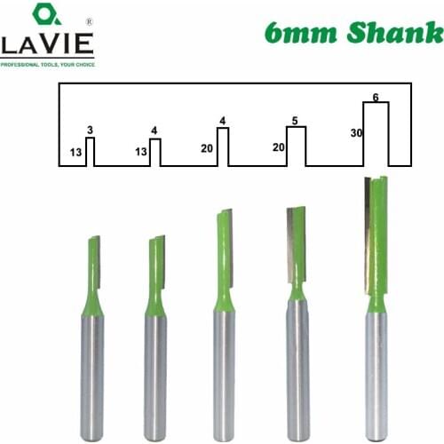 LAVIE 5pcs 6mm Shank Single Straight Bit Double Flute Milling Cutter for Wood Tungsten Carbide Router Bit Woodwork Tool MC06022