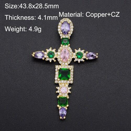 Lyvior Jesus Cross Charm Christmas Jewelry Findings Colorful CZ Flora Flower Cross Pendant for Necklace DIY Jewelry Making