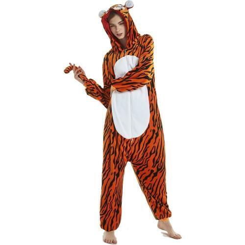 Cute Animal Pajamas Men Women Flannel kigurumi for adults Winter Tiger Pajamas Long Sleeve Hooded Onesie Cosplay Jumpsuit