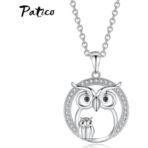 Sweet Cute 925 Sterling Silver Owl Animal Pendant Necklaces AAA Zircon Jewelry Birthday Party Gift Crystal Bijoux