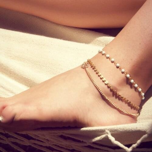 Leaves Handmade Beading Beach Multi-layer Anklet for Women Boho Barefoot Sandals Bracelets Fashion Jewelry