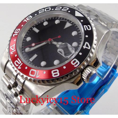 Nologo Red Second Hand Mechancial Men Watch NH35A Movement Jubilee Bracelet Solid Back Screw Crown
