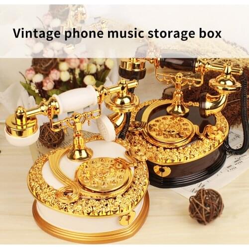 Retro European Style Phone Shaped Musical Box Creative Presents Jewelry Storage Organizer Case Home Decorative Ornaments Gift
