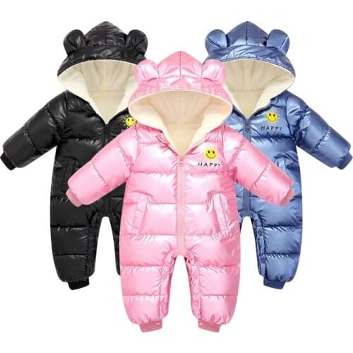 Winter new 0-3-year-old baby creeper childrens bright face thickened Plush one-piece boys' and girls' cotton padded clothes