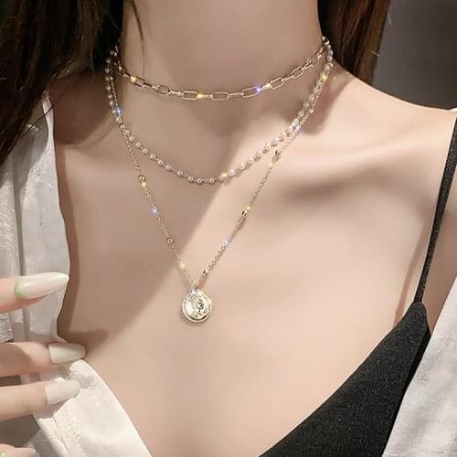 FNIO New Fashion Pearl Metal Choker Necklace Cute Chain Pendant For Women Jewelry Girl Gift 2021