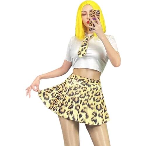 New Leopard Print JK skirt Set Sexy Singer Dancer Performance Show Stage Wear Jazz Dance Costume Birthday Party Club Outfit