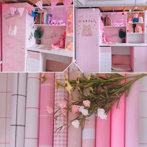 Wallpaper self-adhesive bedroom girl waterproof warm pink wallpaper dormitory wall stickers decorative desktop cabinet furniture